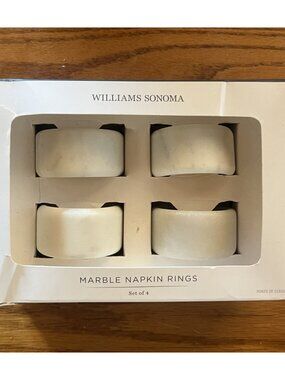 Williams Sonoma White Marble Napkin Rings Set of 4 Boxed